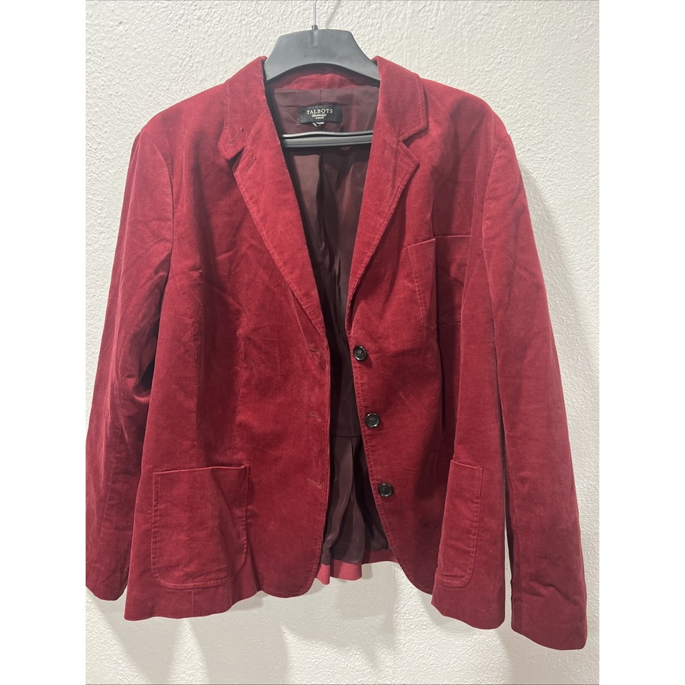 New Talbots Womens 18 Petite Corduroy Classic Preppy Career Work Blazer Burgundy